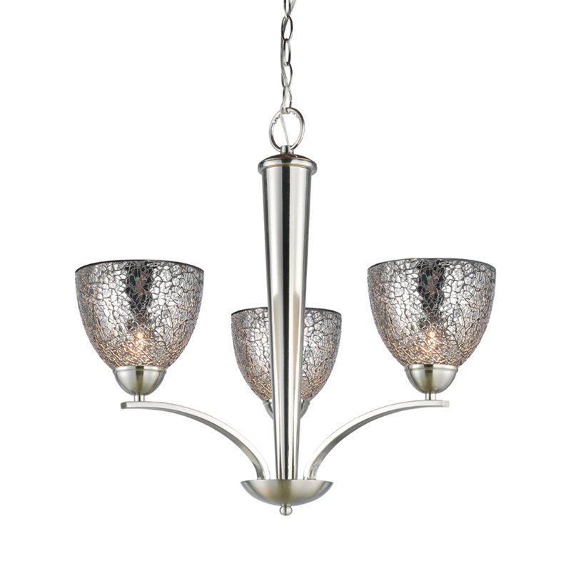 Lustre classique/traditionnel ombré 3 lumières Gennadius, Nickel satiné, Mosaïque ambrée