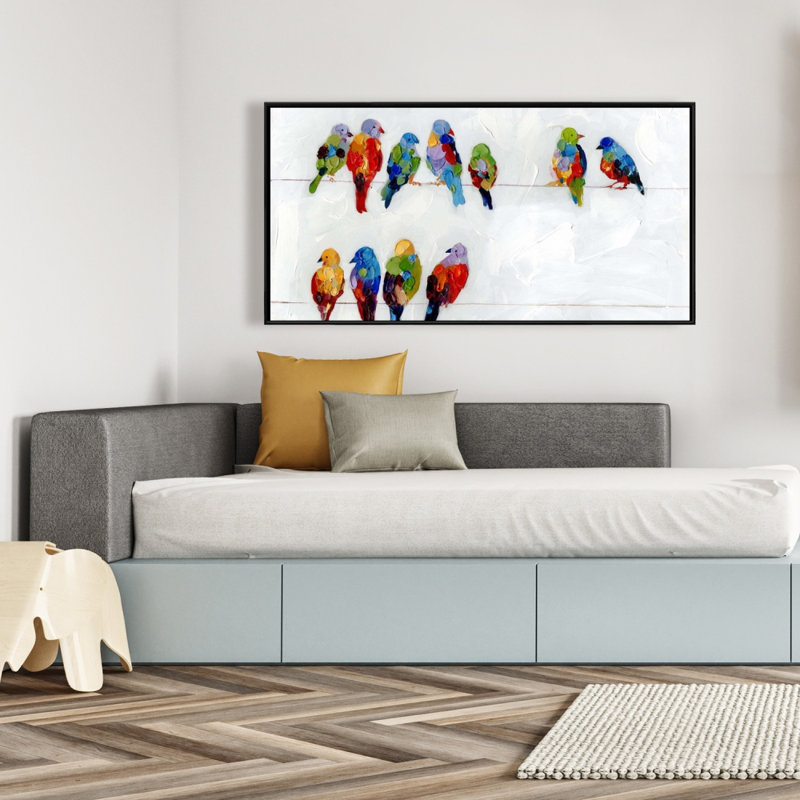 Colorful birds on a wire - 24"x48" Framed canvas