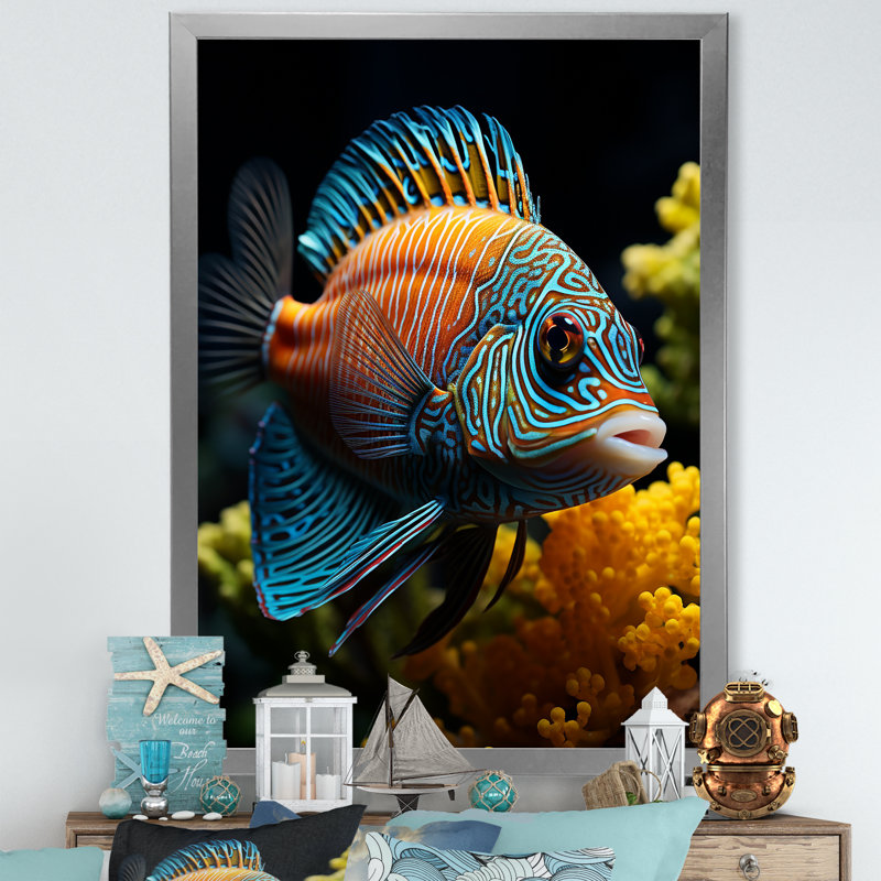 " Corals Butterflyfish Aquamarine Adventure ", Silver Single Picture Framed, 32" H x 24" W x 1" D