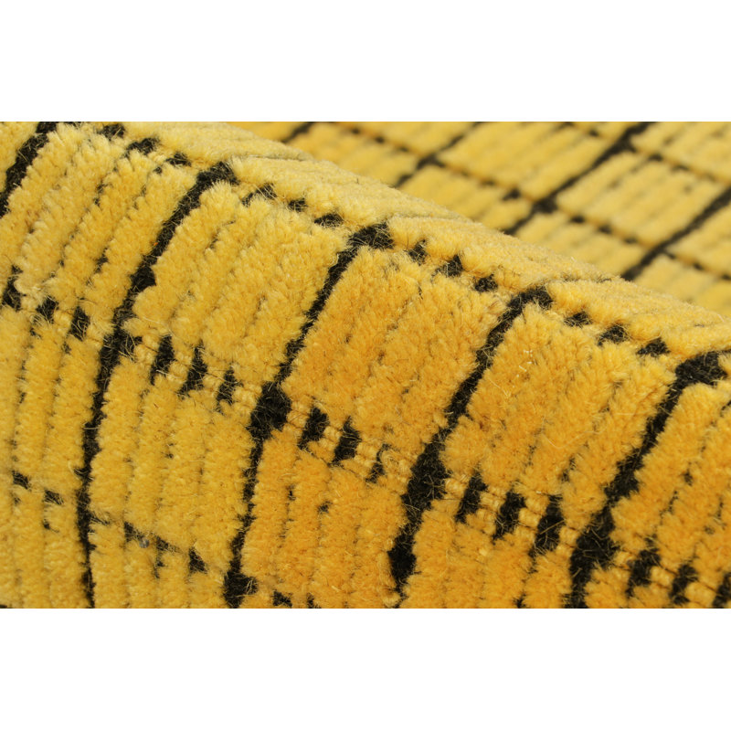 Rug & Kilim’S Gradient Rug In Yellow And Black Ombre Grid And High-Low Texture