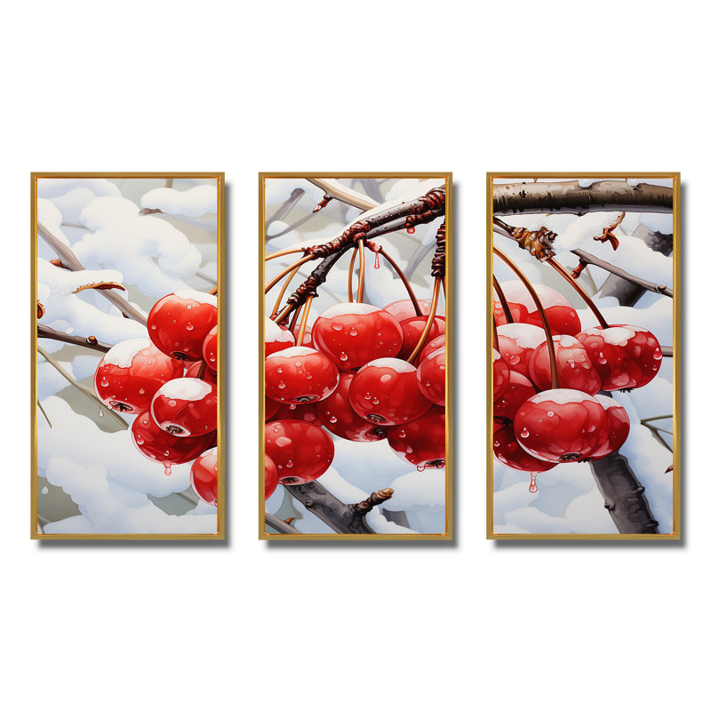 Hiver rouge cerisier - art mural cerise, Cadre flottant doré, H 40 po x l 60 po
