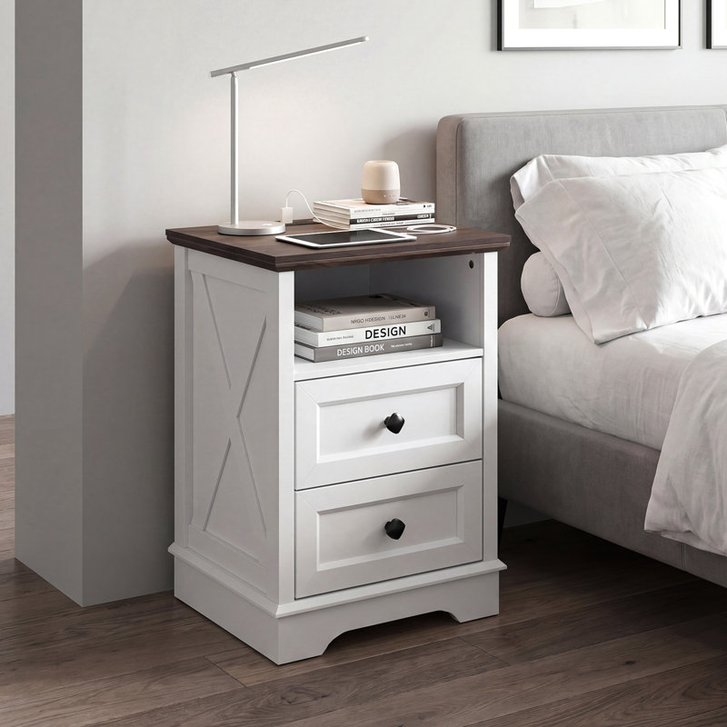 2 Drawer Dresser Nightstand,Drawer Chest Dresser for Bedroom, Wooden Storage Dresser, White