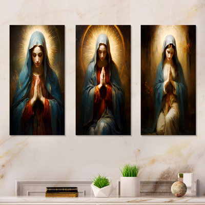 Mother Mary Christian Portrait I - Christianism Metal Art Print Set Of 3
