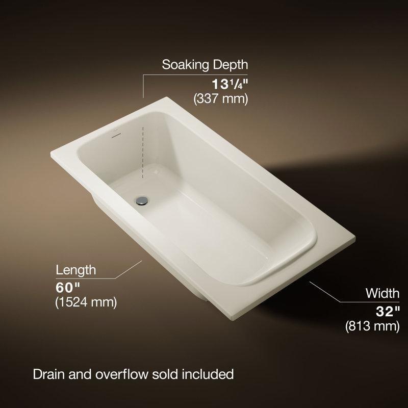 Avec 60 In. X 32 In. Drop-In Bath, Off White