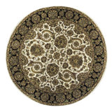 Hand-Knotted High-Quality Ivory and Black Round Area Rug
