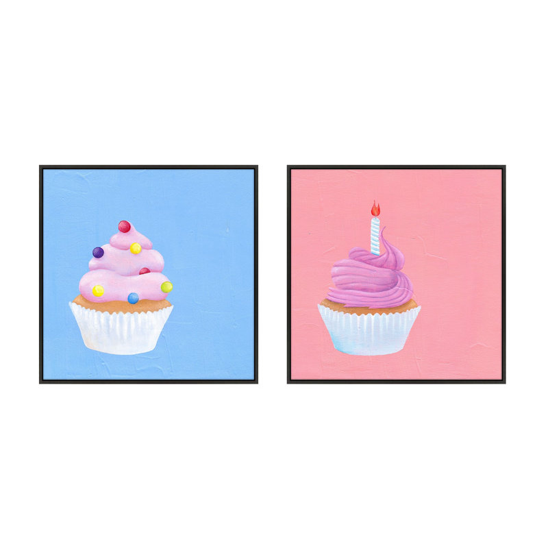 Birthday Cupcakes. Set Of 2 Print by Katy Montica, 24" W x 24" H x 1.38" D, Black Framed Canvas