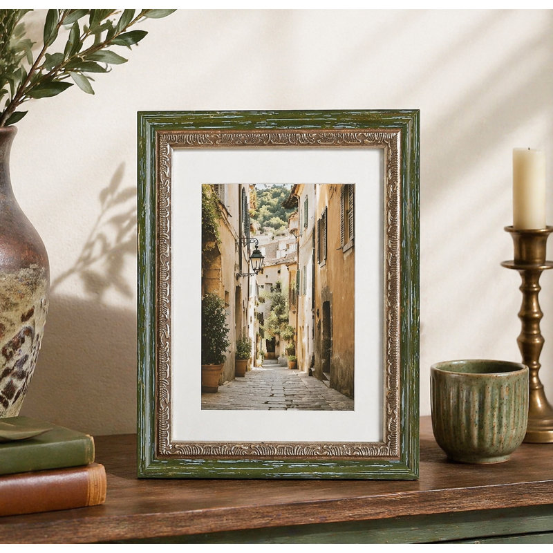 Cadre photo vert orné avec passe-partout pour affichage mural ou de table, Vert, 4 po x 6 po, 3.5" x 5"