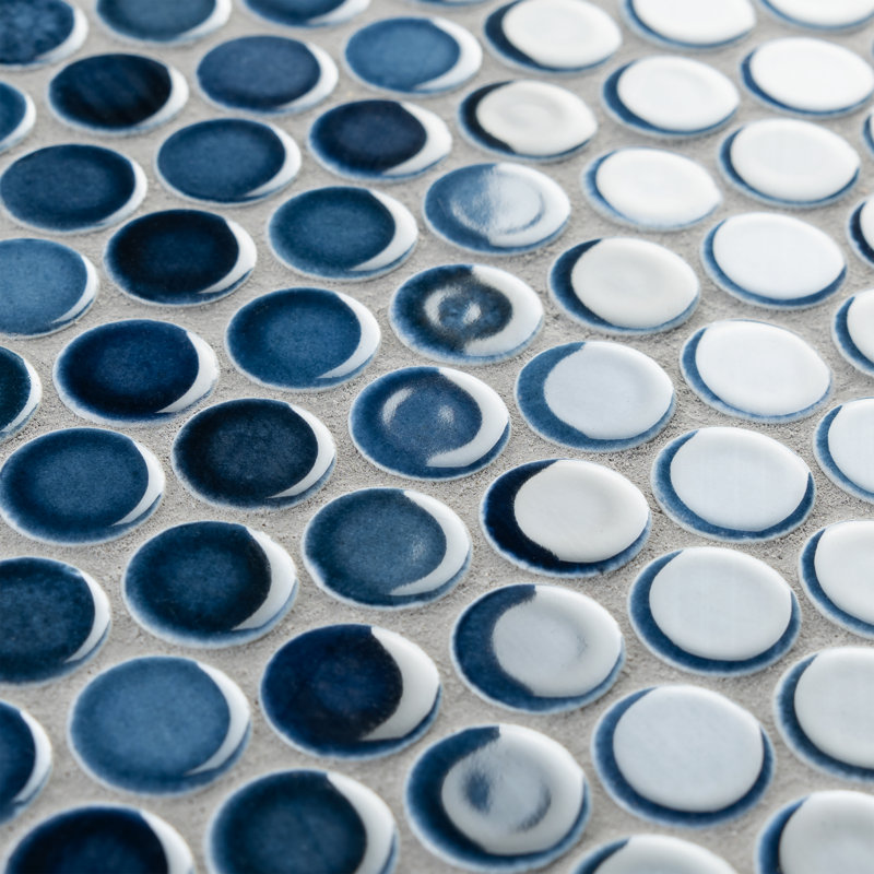 Hudson Penny Round 11-7/8 " x 12-5/8 " Porcelain Mosaic Floor and Wall Tile, Glacier