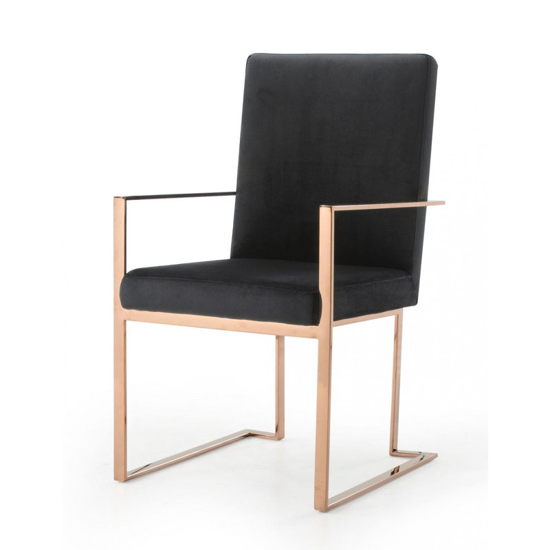 Chaise avec accoudoirs en tissu noir Levent