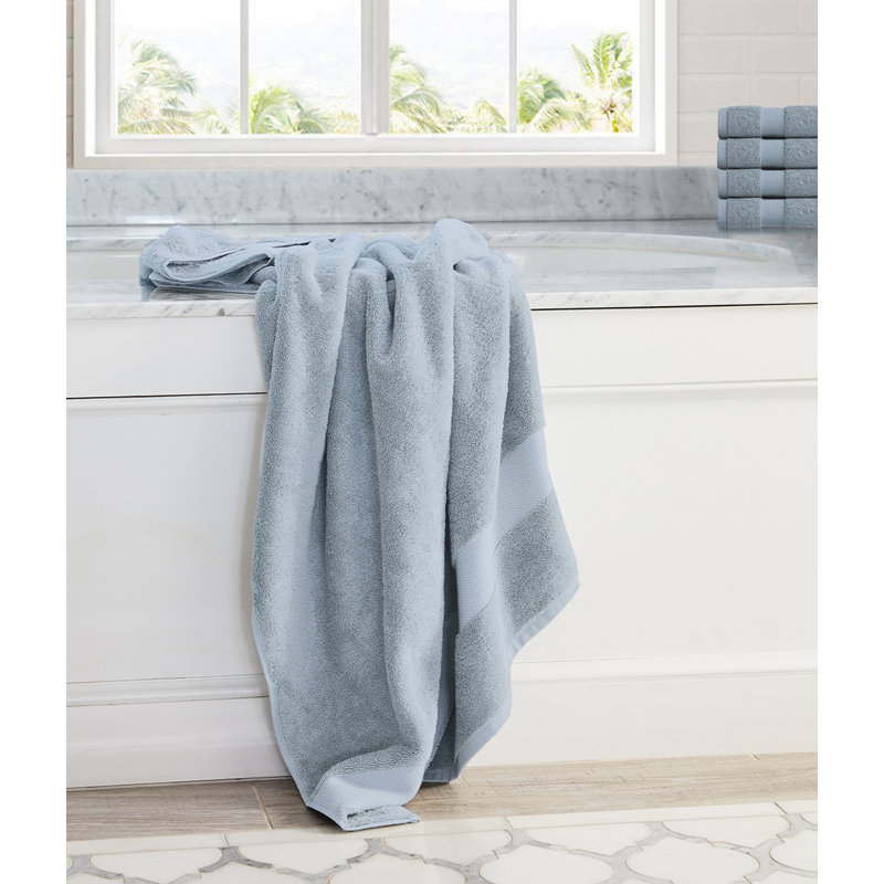 Ensemble de 4 serviettes pour salle de bain Delara, Bleu clair / Bleu marine