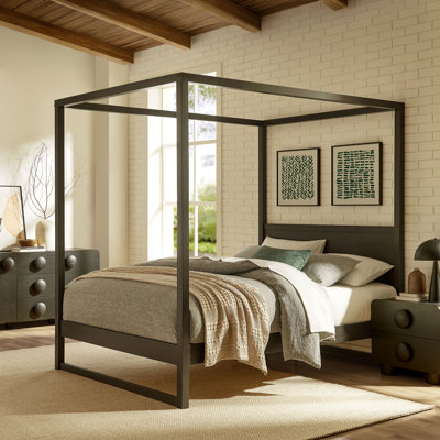 Grand lit plateforme à baldaquin en bois Alva