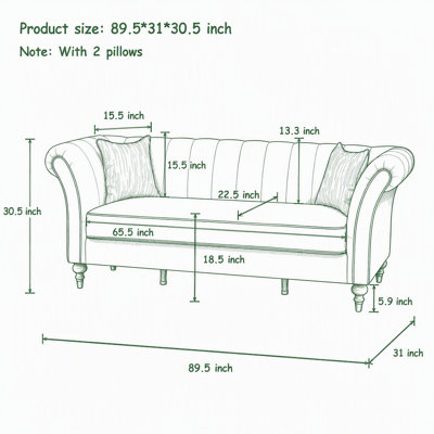 89.5 " Velvet Sofa