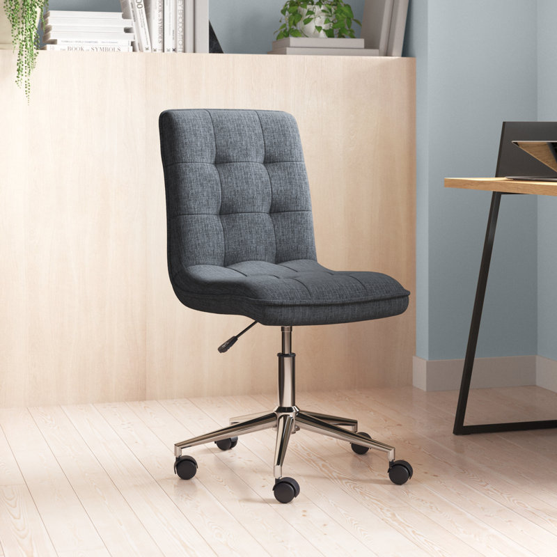 Geraghty Fabric Office Chair with Metal Base, Gray, Linen