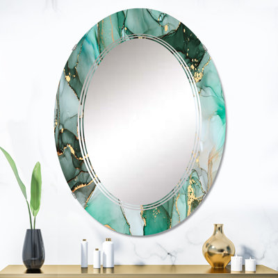 Miroir mural vert luxueux abstrait abstrait Fluid Art III