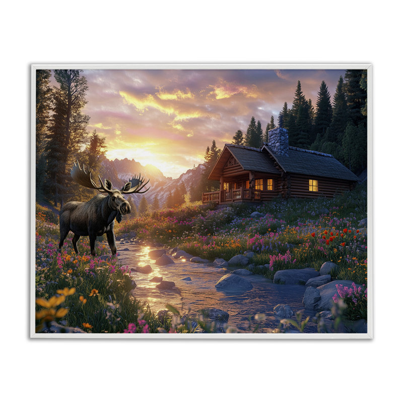 «Cozy Cabin Moose visit», estampe numérique, conception de Jim Baldwin, H 24 po x l 30 po