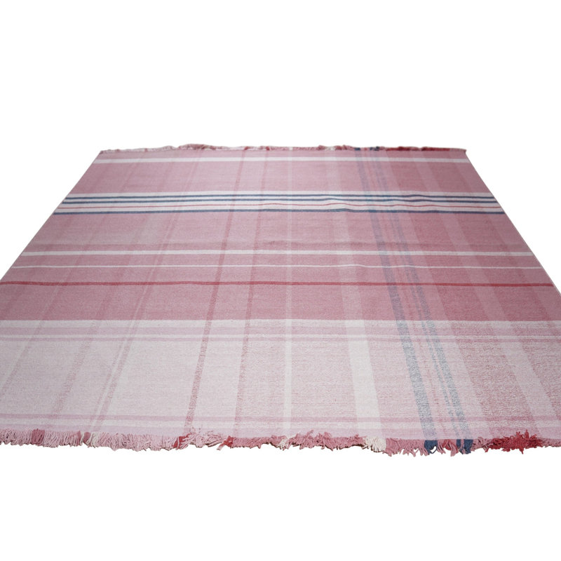 Coral Hand-Knotted Wool Salmon Plaid Geometric Modern Contemporary Carpet Rug, 12' x 15'