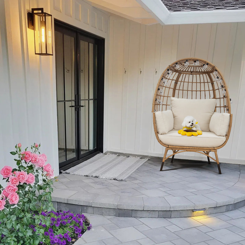 Fauteuil de patio avec coussins Cuccia, Beige, Jaune