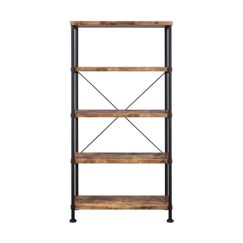5-Shelf Bookcase In Antique Nutmeg And Black, Antique brown