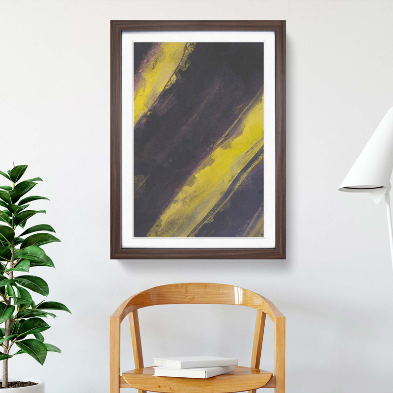 Stripes of Yellow in Abstract - Picture Frame Graphic Art Print, 36cm H x 27cm W x 2cm D, Walnut Framed