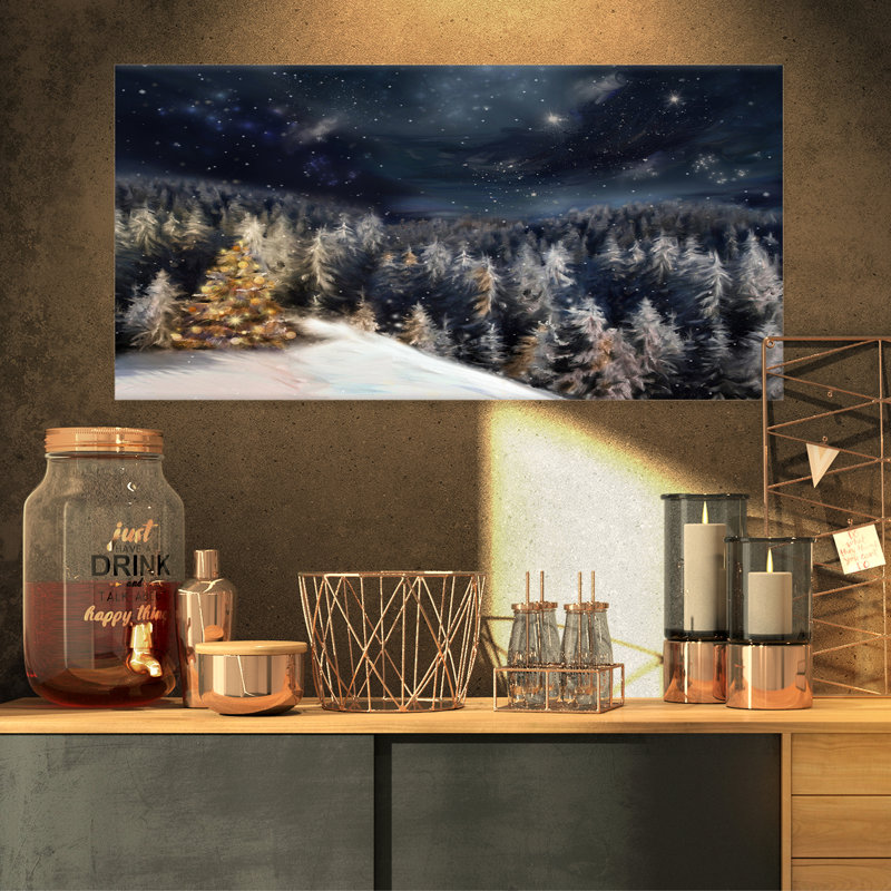 « Night Forest Christmas Tree », art mural avec forêt d'hiver, reproduction d'art sur toile, H 16 po x l 32 po x P 1 po