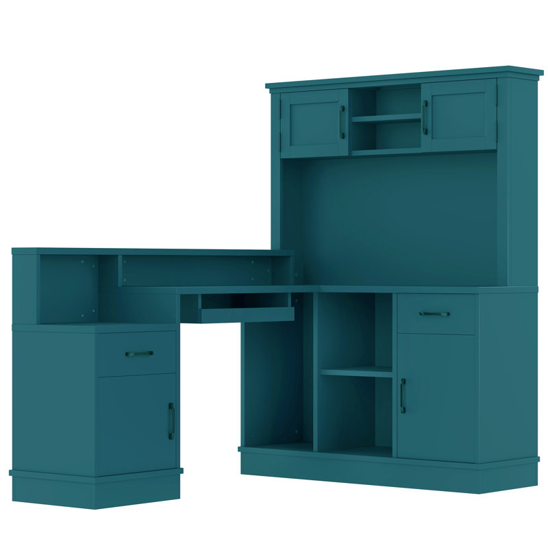 Corner L-Shaped Desk With Charging Station, Green