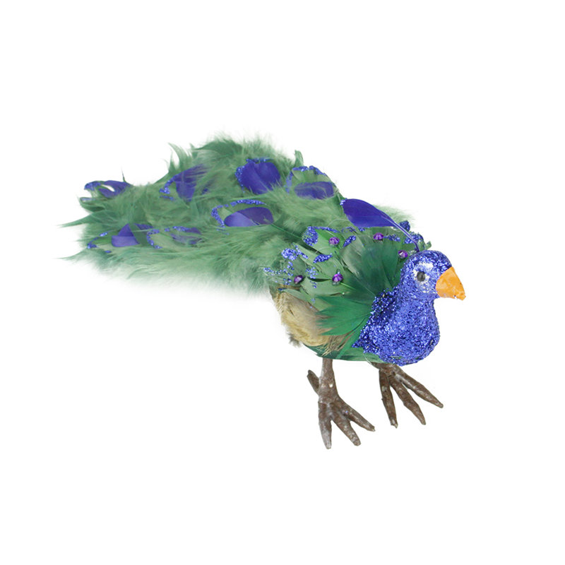 Green and Blue Peacock Tail Feathers Christmas Decor, 5.25" H x 13" W x 4.5" D