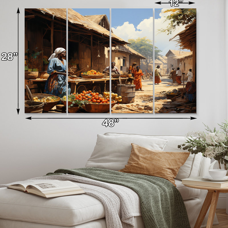 «African Vibrant Market II», ensemble de reproduction d'art en métal africain