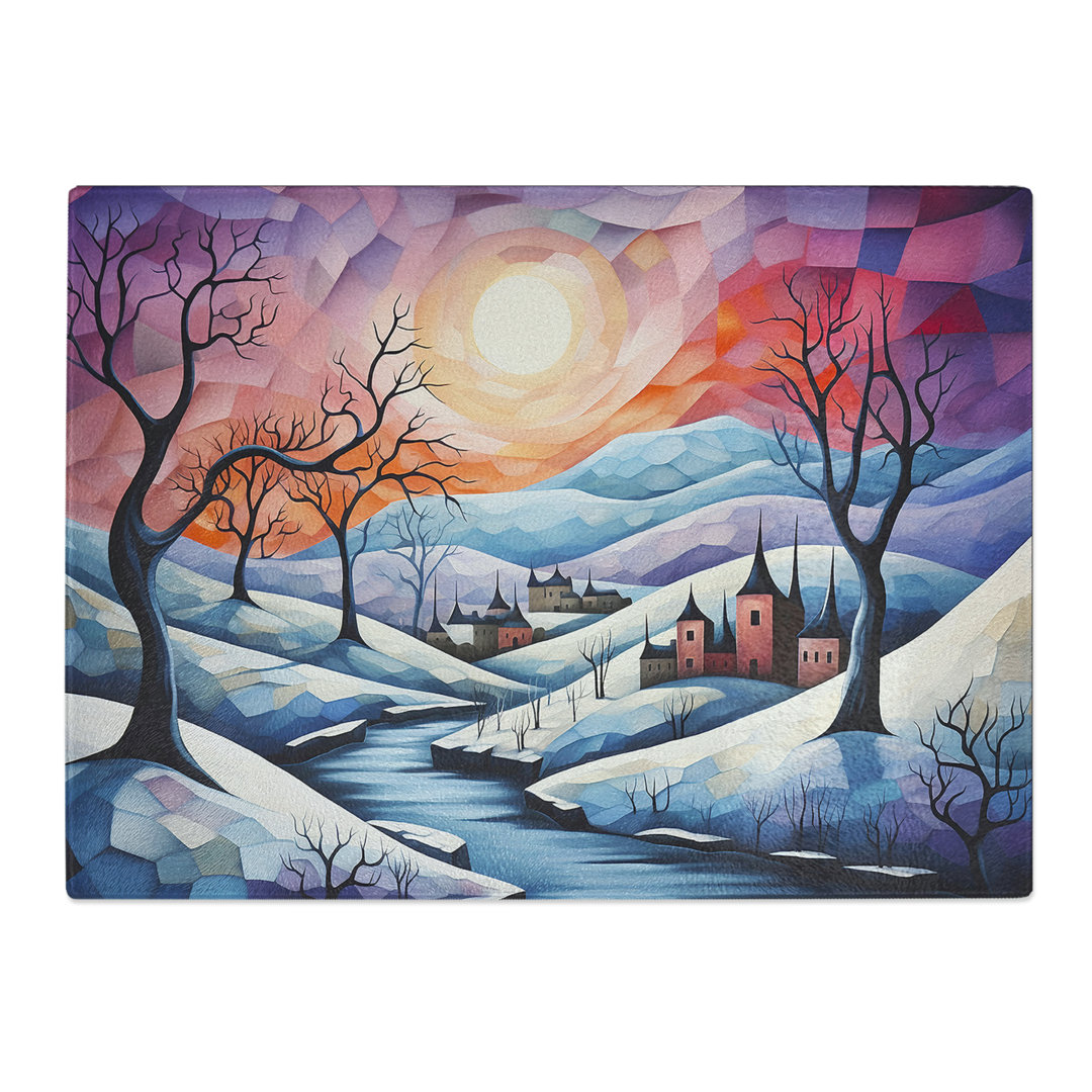Winter Landscape Cubism No.2  Glass Chopping Board