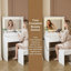 Nouveau grand bureau de coiffeuse à miroir pour chambre à coucher, ensemble de coiffeuse à maquillage moderne avec prise de courant et porte-séchoir à cheveux, 5 tiroirs, 3 coiffeuses réglables de couleur pour la chambre à coucher, couleur blanche-574206990