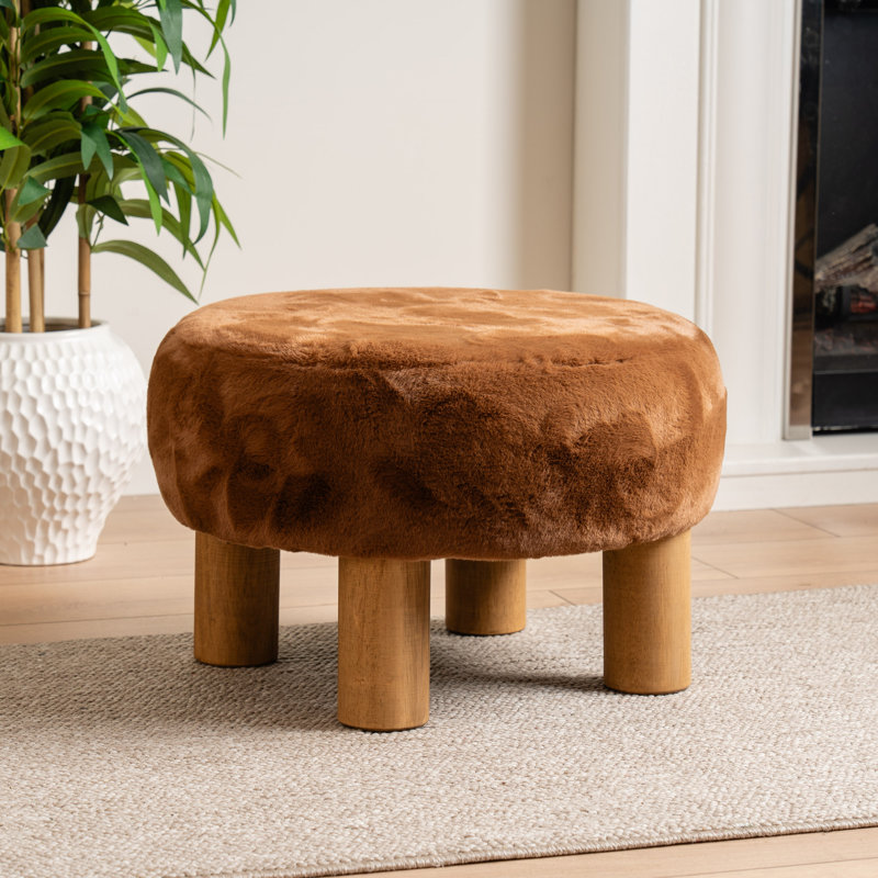 Soft Faux Fur Round Foot Stool, Tan