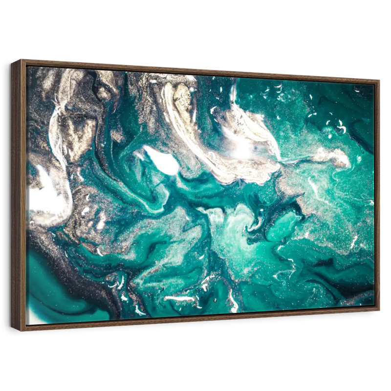 Bleu sarcelle Silvana, Cadre flottant en noyer, 43 po x 29 po