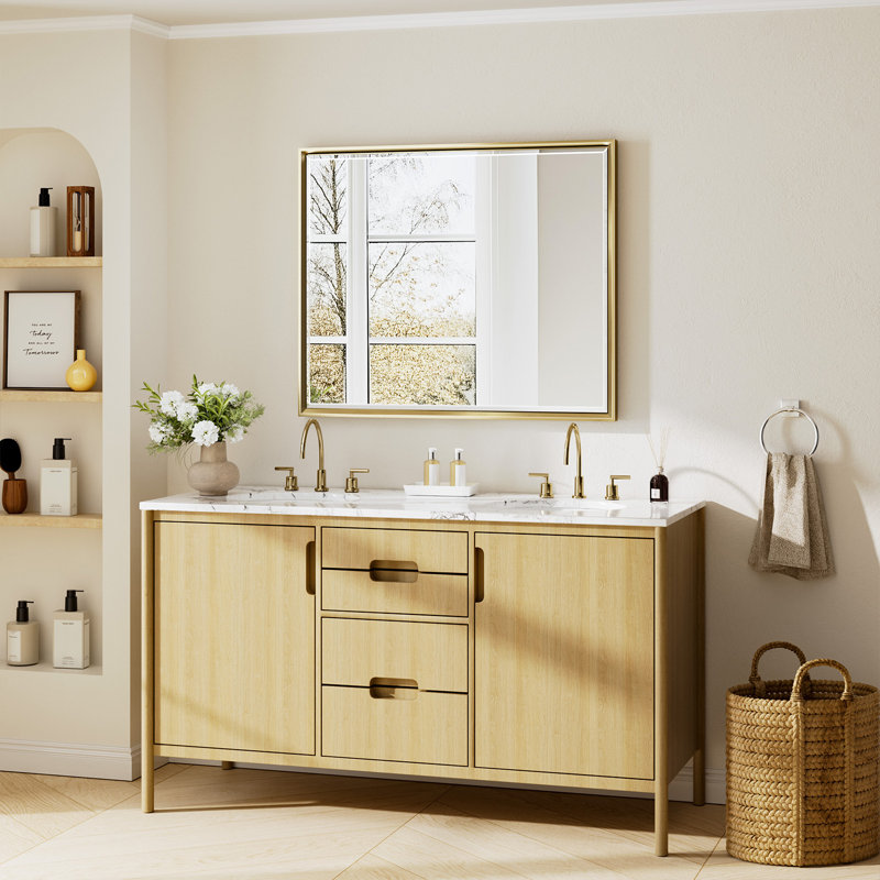 Miroir de salle de bain Lohoski, Or brossé, 36 po x 30 po