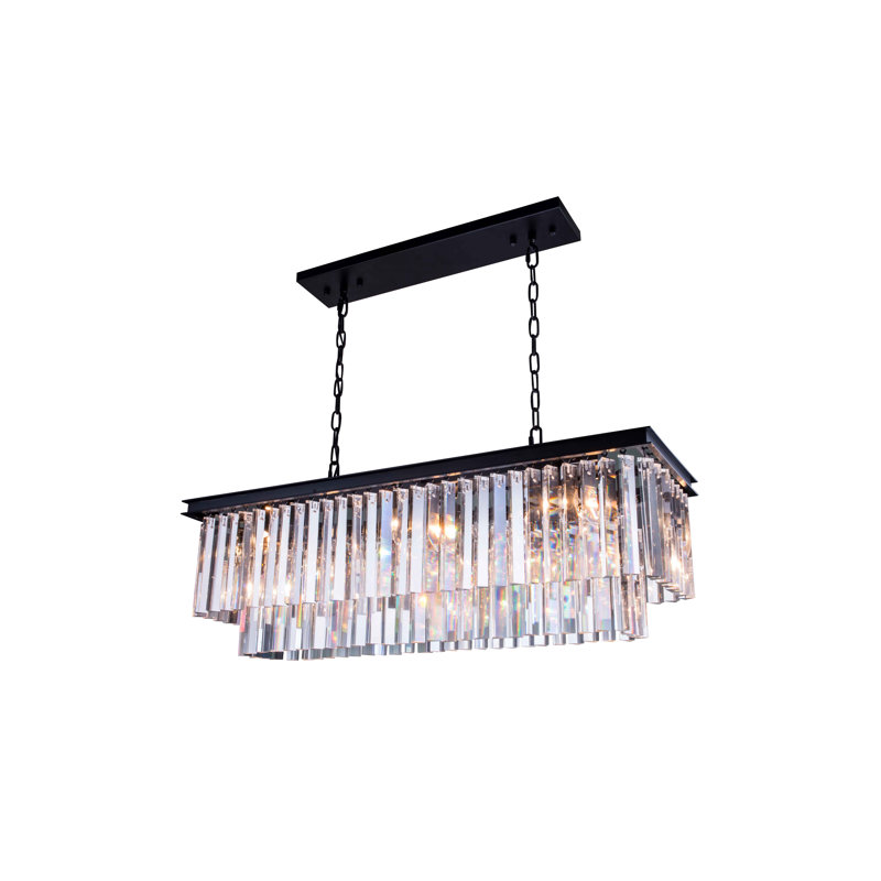 Lustre rectangulaire unique à 12 lumières Dahlonega, Cristal (transparent), Brun moka, H 18 po x l 40 po x P 14 po