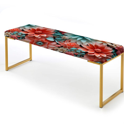 Floral Upholstered Gold Bench