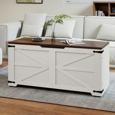  39.4'' W Farmhouse Storage Bench Trunk Organizer Chest With 2 Safety Hinges For Entryway, Living Room & Bedroom