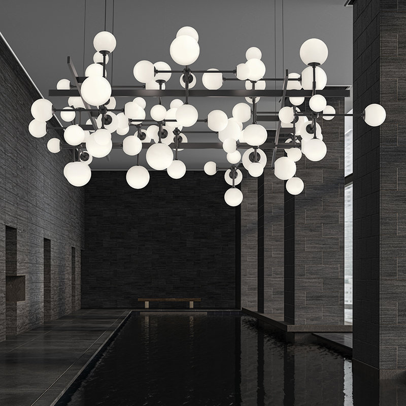 Lustre linéaire moderne à 31 lumières Nebula, Nickel satiné