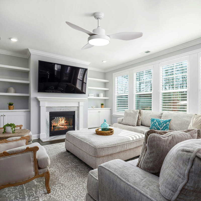 47 Inch Ceiling Fan With 22W Led Light And Remote Control 6 Speeds Reversible Dc Motor For Living Room Bedroom, White, White