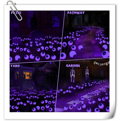 Solar Halloween Lights, 2 Pack Total 12 LED Halloween Eyeball Lights, 2 Modes Outdoor Halloween Lights, Swaying Firefly Halloween Pathway Lights Wate