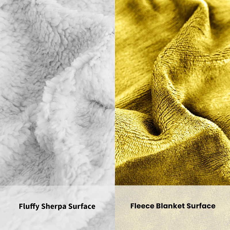 Soza Sherpa Fleece Dual Sided Fur Thick Reversible Blanket Throw, W200 x L240cm, Yellow