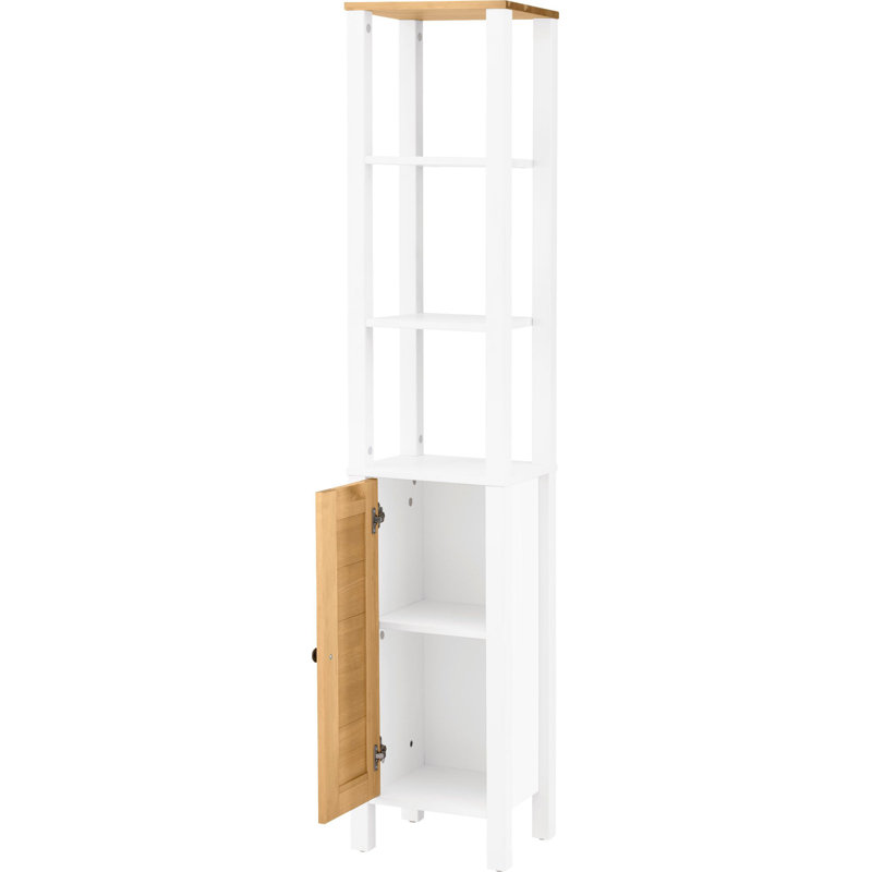 Ayanna Solid Wood Freestanding Tall Bathroom Cabinet, White/Brown