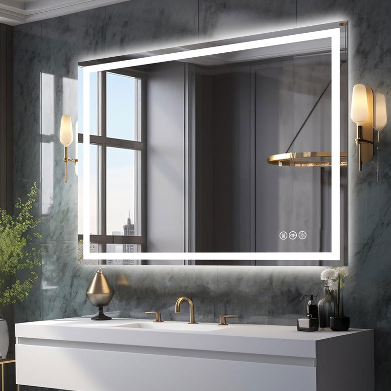 3-Color Temperature Anti-fog LED Bathroom Mirror with Backlight and Front Light, Tempered Glass Vanity Mirror, Rohs and CRU Compliant