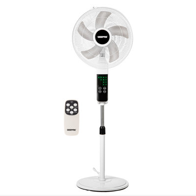 GEEPAS 16’’ Pedestal Fan with Remote Control – 60W Powerful Free-Standing Oscillating Cooling Fan – Height Adjustable, 7.5 Hour Timer - 3-Speed, 5-Blade Air Cooling Floor Fan Home Office