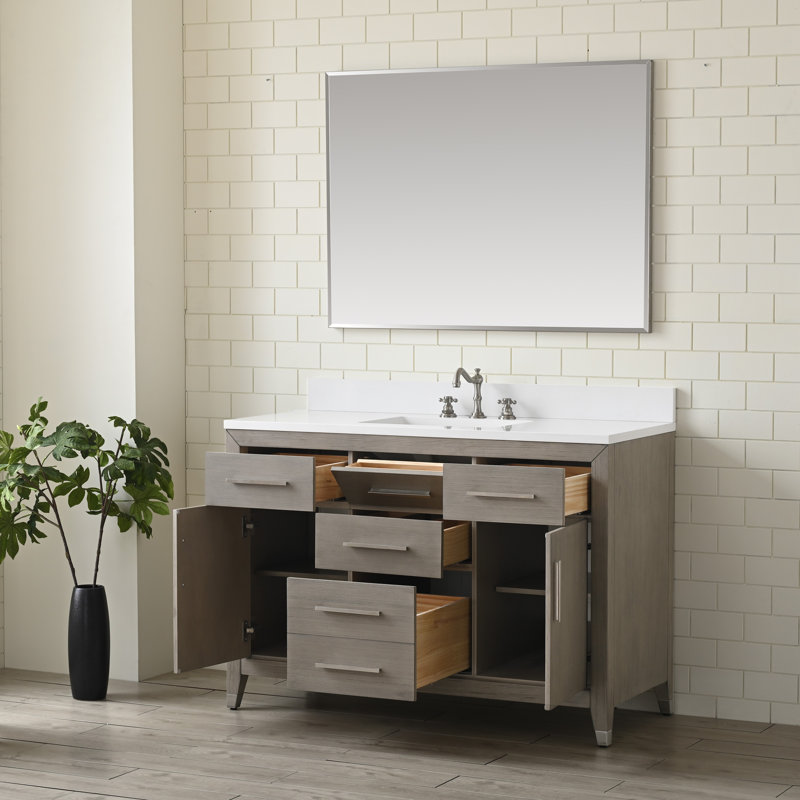 Maddison 48'' Free Standing Single Bathroom Vanity with Engineered Stone Top, Heritage Brushed Oak