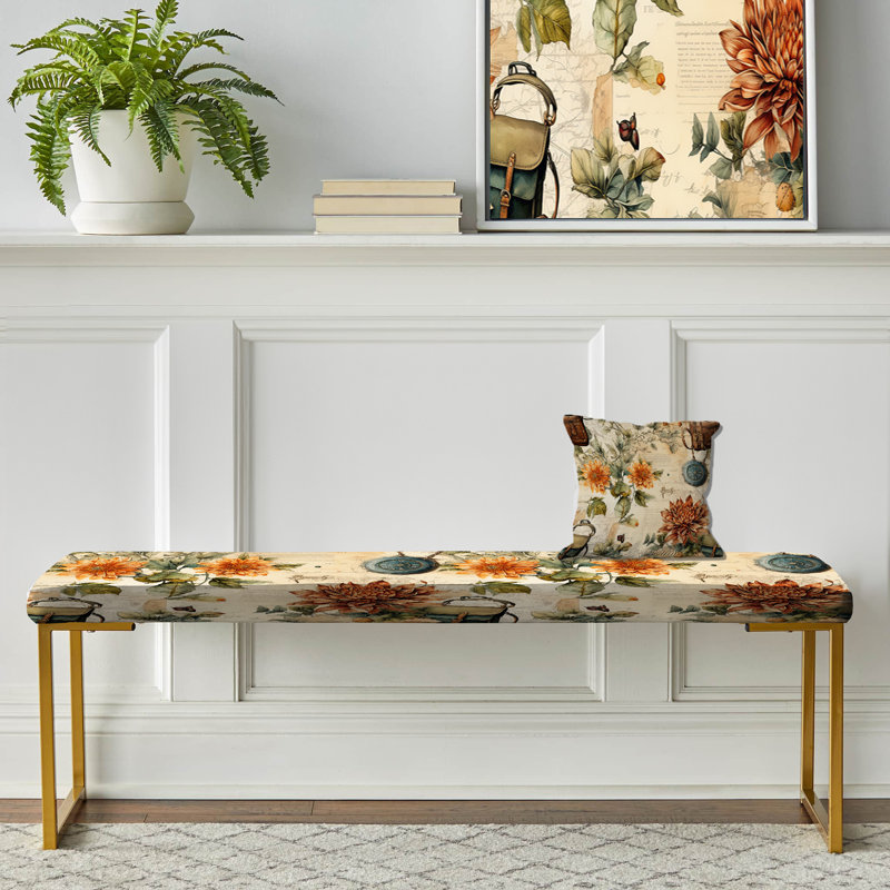 Vintage Wanderer Boho Pattern - Boho Upholstered Gold Bench