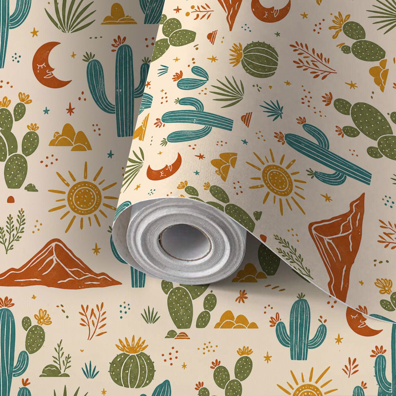Papier auto-adhésif à peler et coller Desert Southwest Cactus auto-adhésif et amovible 24 po x 118 po (60 x 300 cm)