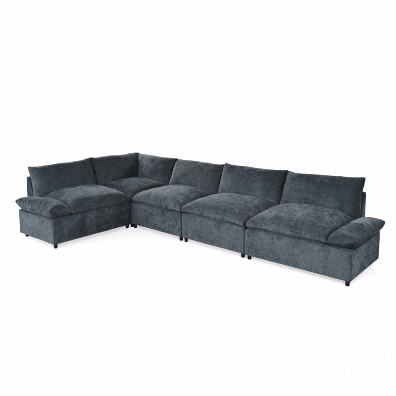 Canapé modulaire 115,5 po gris foncé modulaire avec revêtement en polyester durable, coussins moelleux, compartiments de rangement cachés