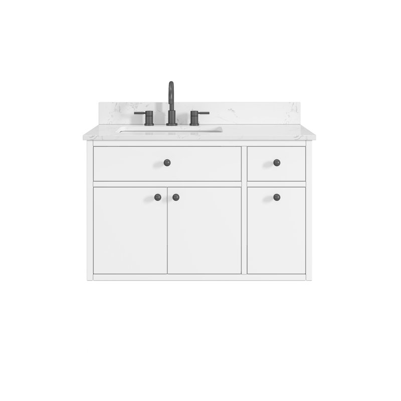 Meuble-lavabo simple 36 po avec plateau en pierre reconstituée Paisley, Blanc