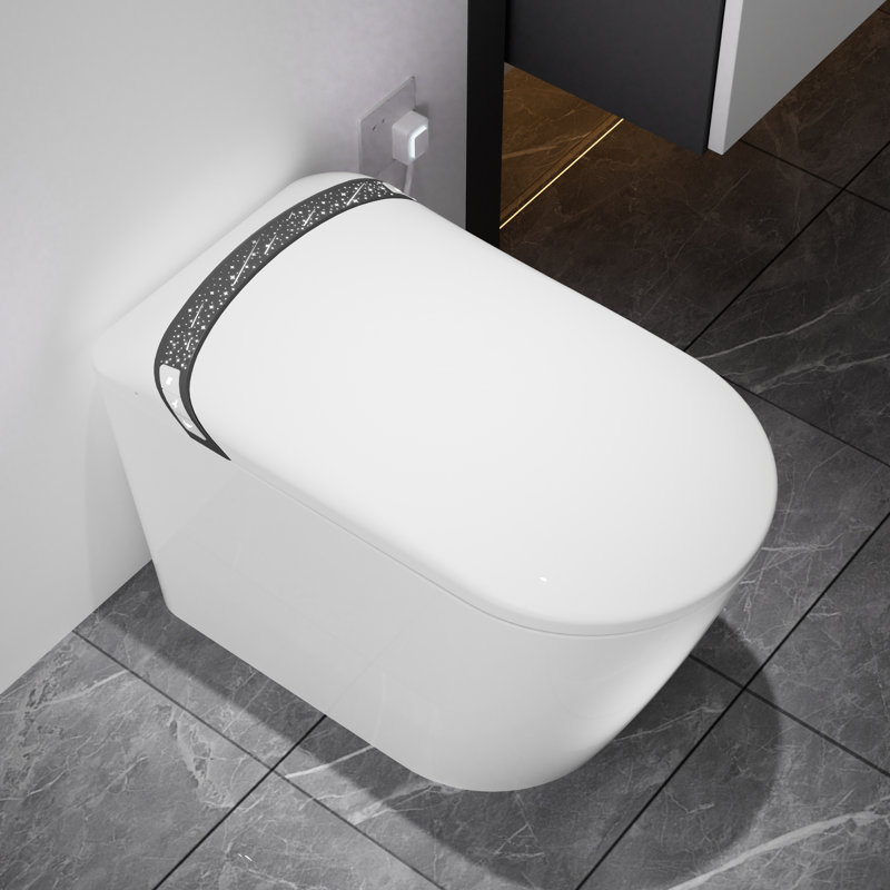 White Smart Toilet With Elongated Design, Auto Open/Close Lid, Foot - Operated Activation, 1.28 Siphonic Jet Flush, Multiple Washing Modes, And Heated Seat For Bathroom Hygiene