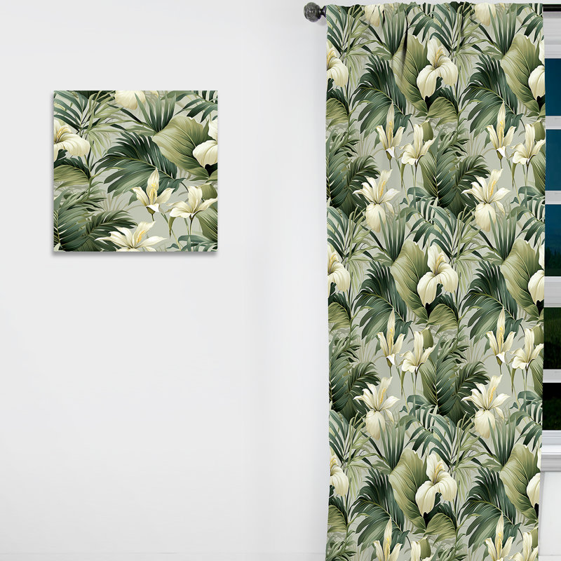 Neutre motif tropical Tropics I - Rideau floral - Velours obscurcissant - 1 panneau, L 52 po x L 108 po