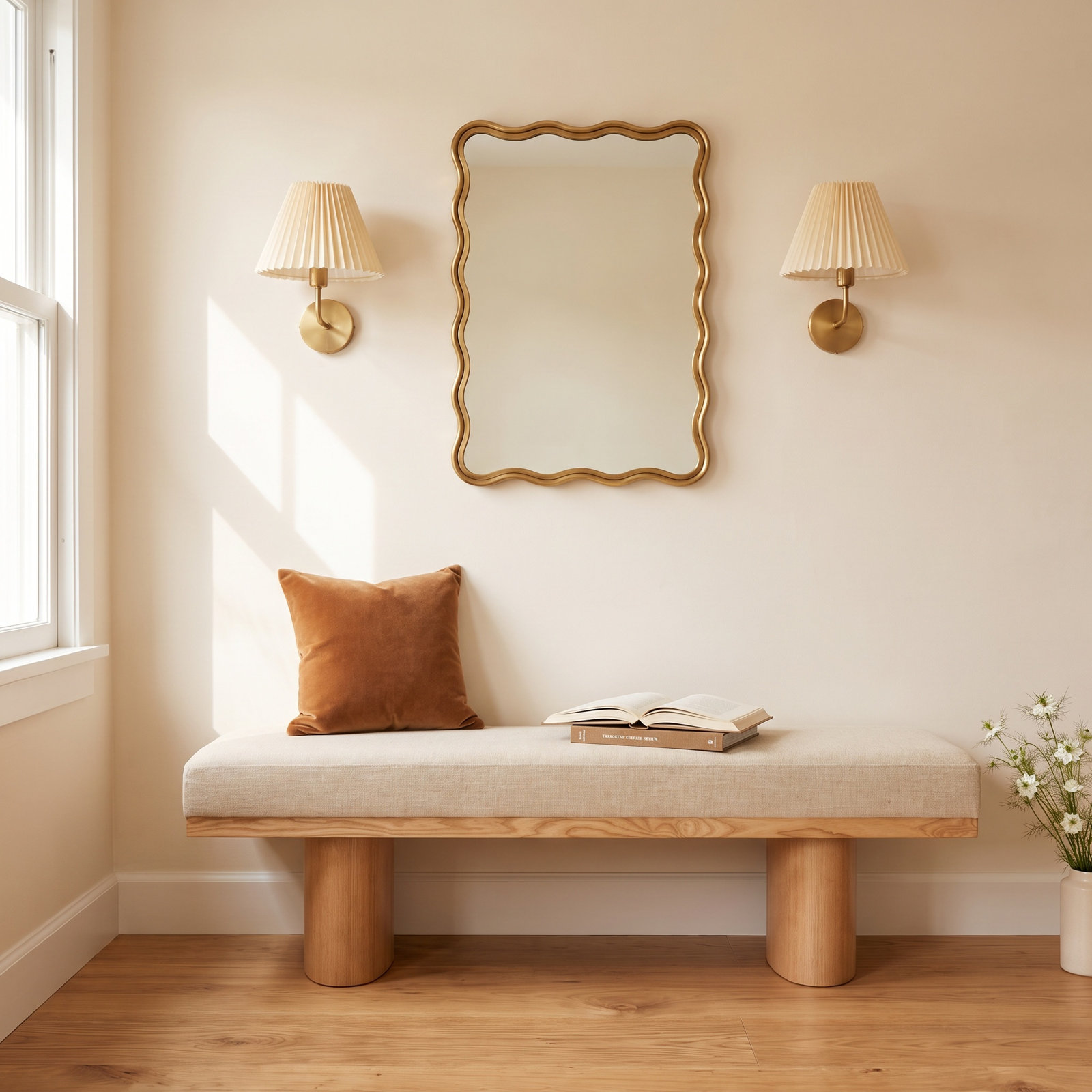 Favermann Linen And Wood Bench